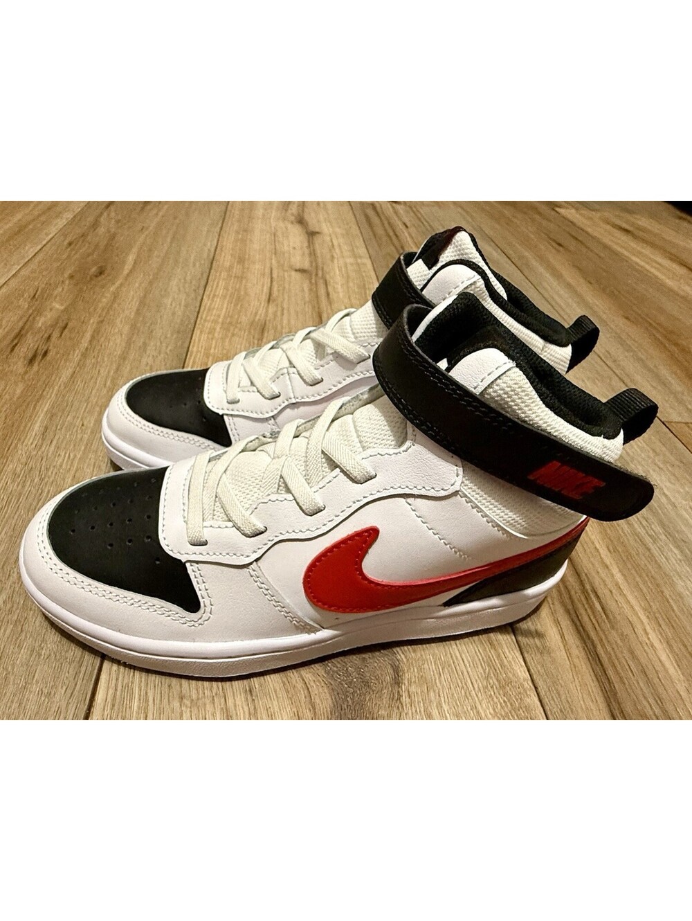 New Nike Court Borough Mid 2 White/Black-University Red CD7782-110 Size 3Y GS